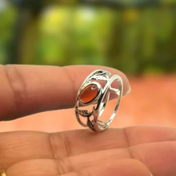 925 Sterling Silver Ring!!pretty folliage Band with Natural carnelian! Us: 7,8,9 - Picture 15 of 15